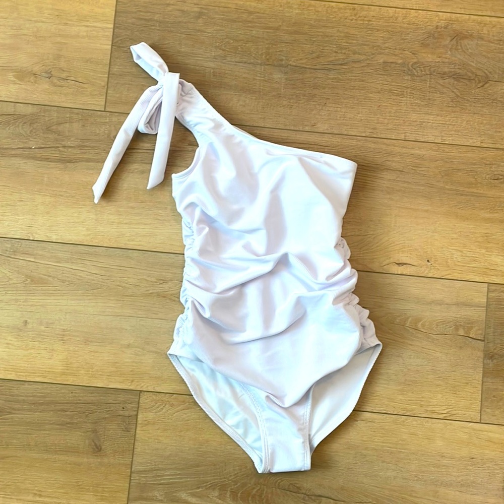 White One Shoulder Rusched One Piece Swimsuit